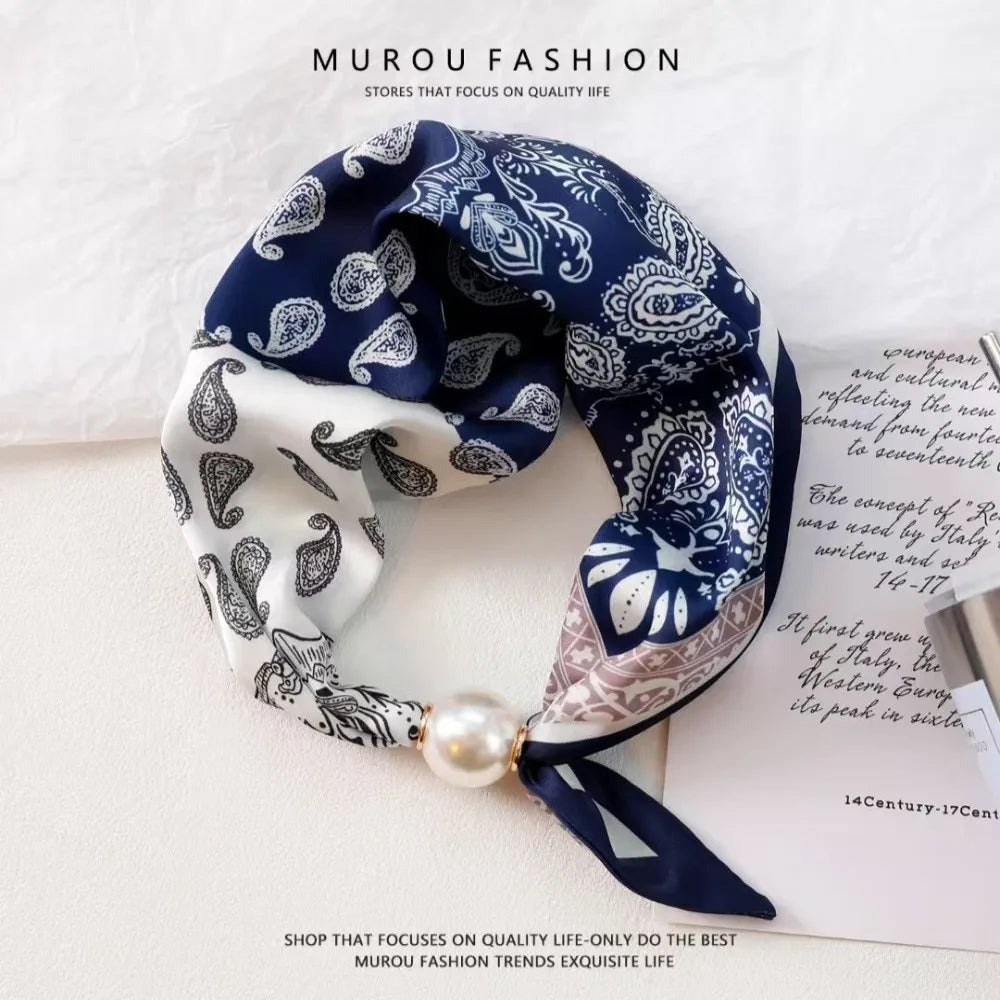 Women's Floral Faux Pearl Magnetic Snap Scarf – Lightweight Wrap