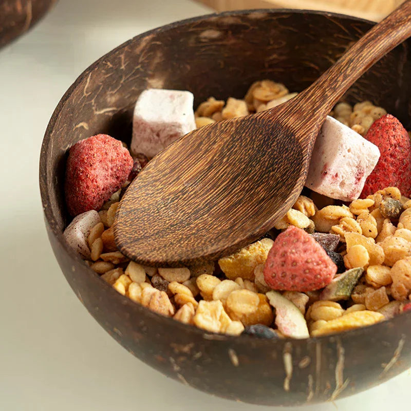 Handmade Natural Coconut Bowl with Fork & Spoon | Eco Tableware