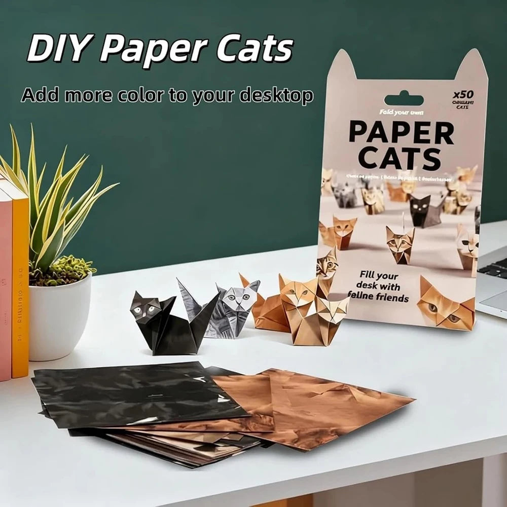 DIY 3D Origami Cats & Dogs Paper Kit – 50/100 Sheets with Pre-Creased Lines for Desk Decor & Gifts