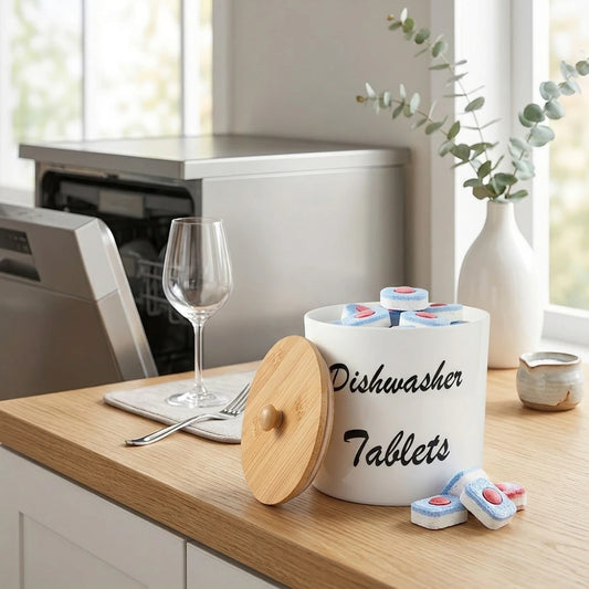 Dishwasher Pod Container with Lid Acrylic Dishwasher Detergent Container, Farmhouse Kitchen Tablet Organizer, Round Peaceful Pleasures Health and Wellness