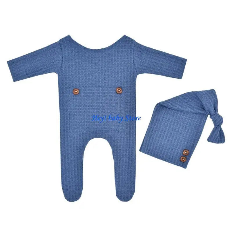Newborn Knitted Romper & Turban Hat Set | Baby Photo Prop