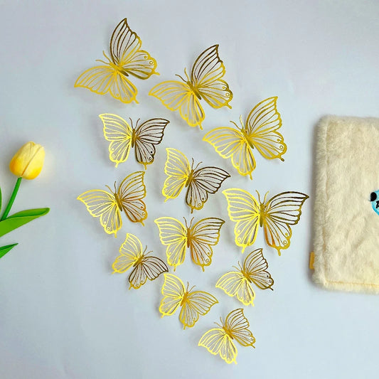 3D Butterfly Wall Stickers 12-Pack | Hollow Carving Home Decor Wall Sticker Set Peaceful Pleasures Health and Wellness