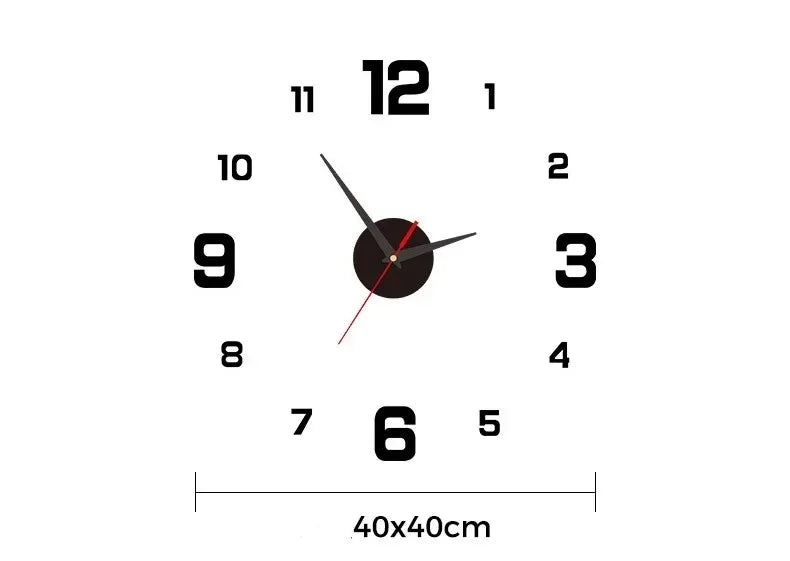 3D DIY Mirror Wall Clock 40cm – Frameless Modern Acrylic Decor