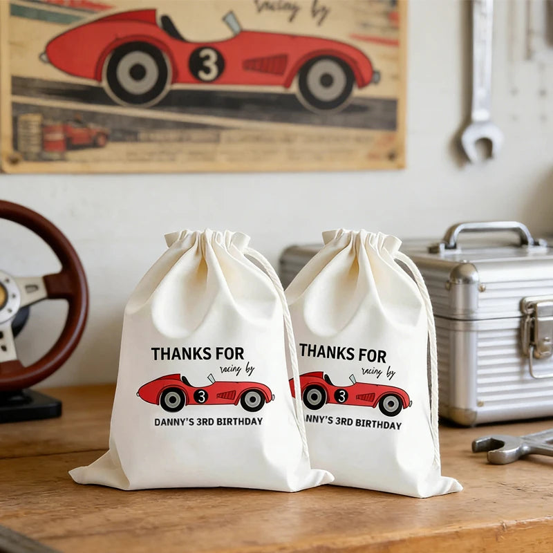 Personalized Race Car Drawstring Favor Bags | Kids Birthday