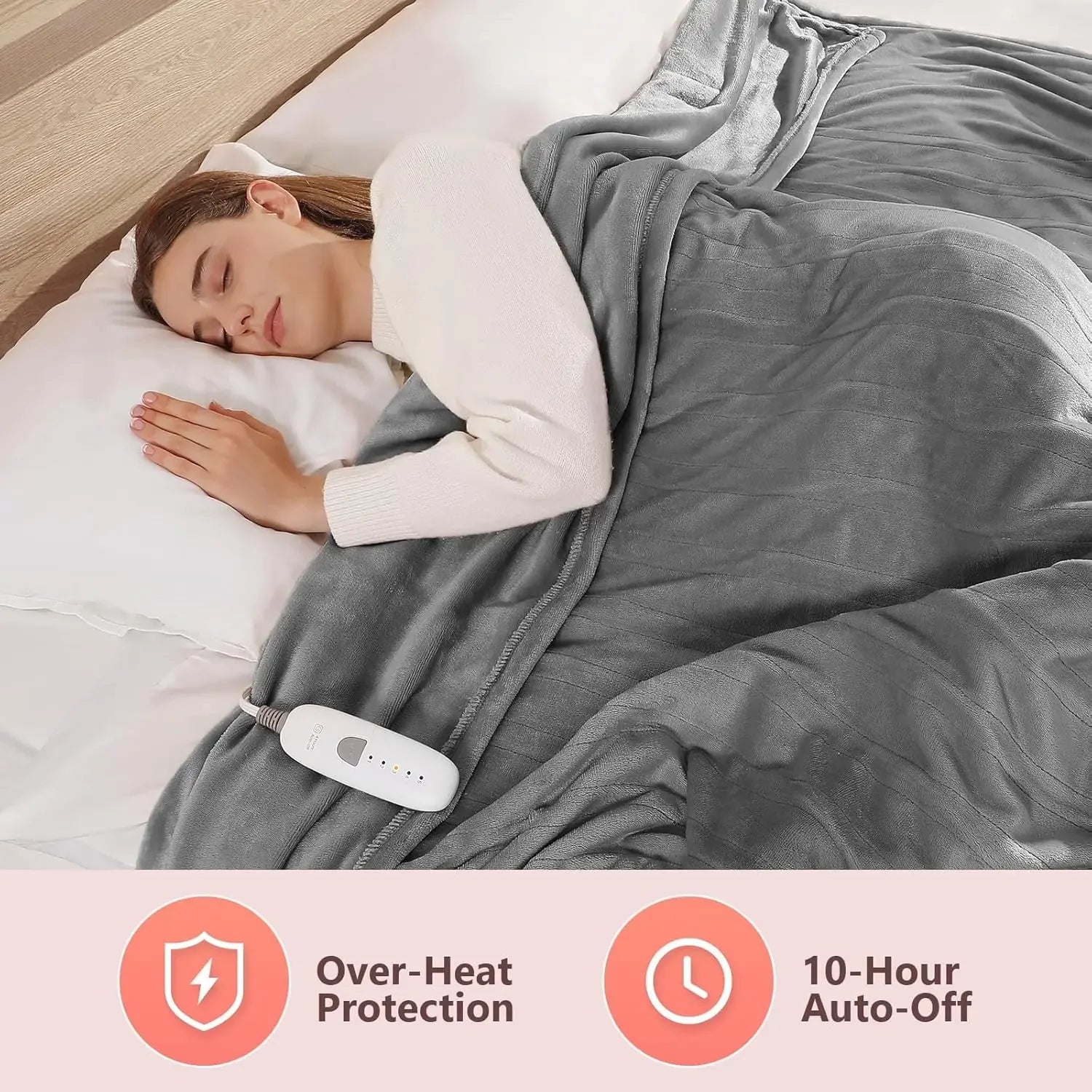 Queen Electric Heated Blanket | Dual Controllers & Auto Shut-Off Peaceful Pleasures Health and Wellness
