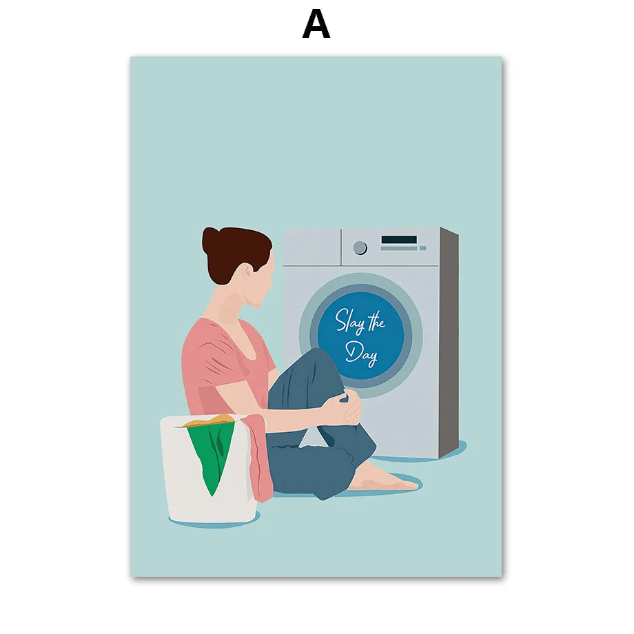 Pastel Nordic Canvas Wall Art | Laundry Room Flower Poster