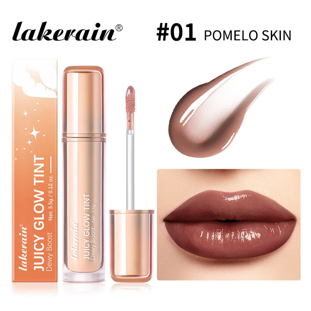 Lakerain Juicy Glow Tint Long-Lasting Mirror Shine Smooth Radiant Lip Tint Deep Moisturizing Brightening Juicy Glow Lipstick Peaceful Pleasures Health and Wellness Pomelo Skin