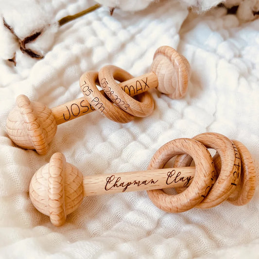 Personalized Wooden Baby Rattle – Engraved Newborn Keepsake Gift Personalized Baby Rattle Peaceful Pleasures Health and Wellness