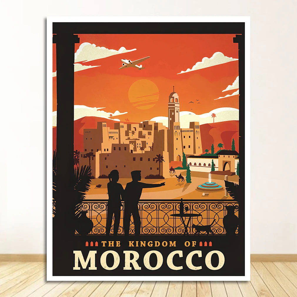 Canvas Paintings Vintage Wall Kraft Posters Coated Stickers Home Decorative Gift Visit Africa Morocco Desert Travel Peaceful Pleasures Health and Wellness 1711-02 30x40cm Unframed