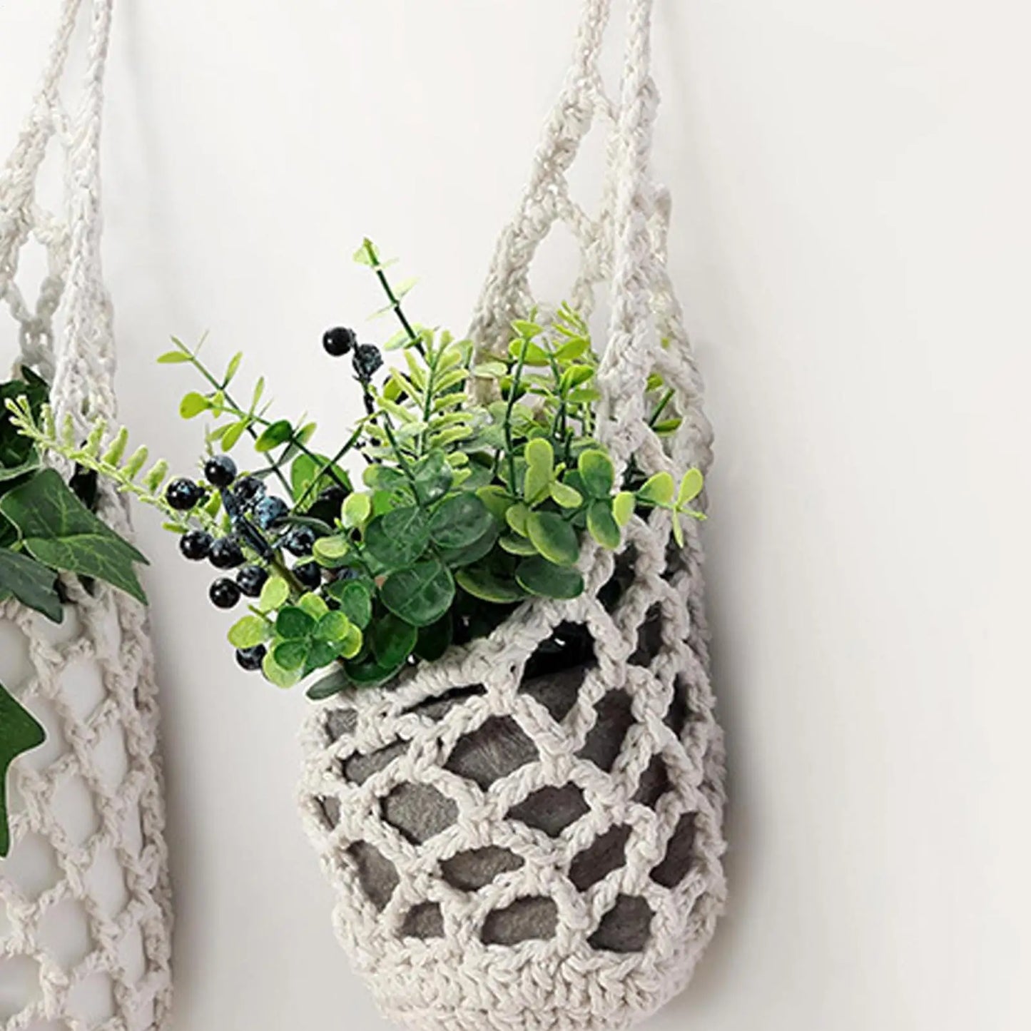 Macrame Plant Hanger – Handmade Boho Woven Basket Indoor & Out