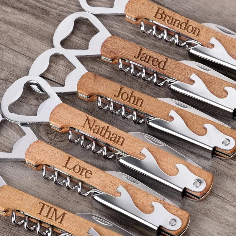 Personalized Engraved Wood Bottle Opener | Custom Wedding Favor