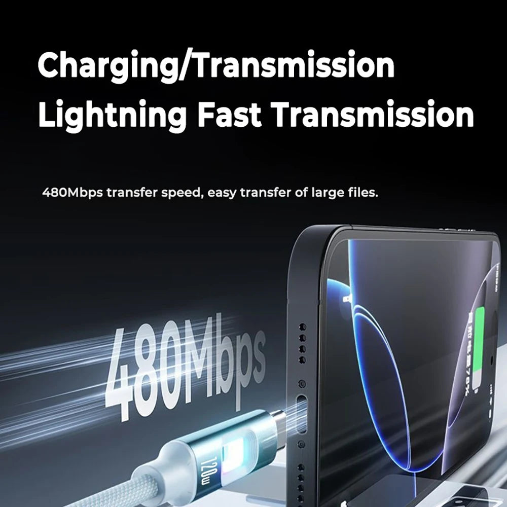 RGB 120W USB-C Fast Charging Cable – MacBook iPhone Samsung