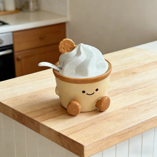 Kitchen Condiment Storage Jar Creative Ice Cream Ceramic Spice Jar Home Decorative Seasoning Pot Design Sense Salt MSG Container Peaceful Pleasures Health and Wellness