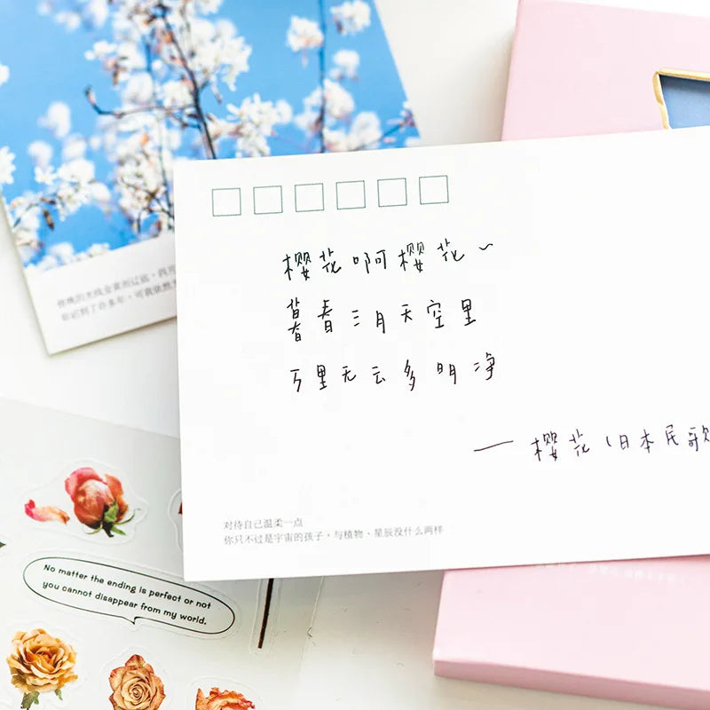 Spring Cherry Blossom Series Postcard INS Greeting Cards Wish Card