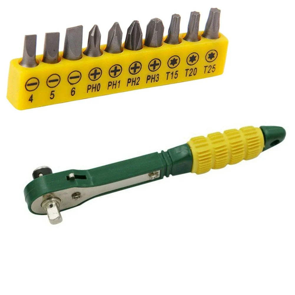 Mini 1/4" Quick Ratchet Wrench Set – Sockets 5–13mm & Bits