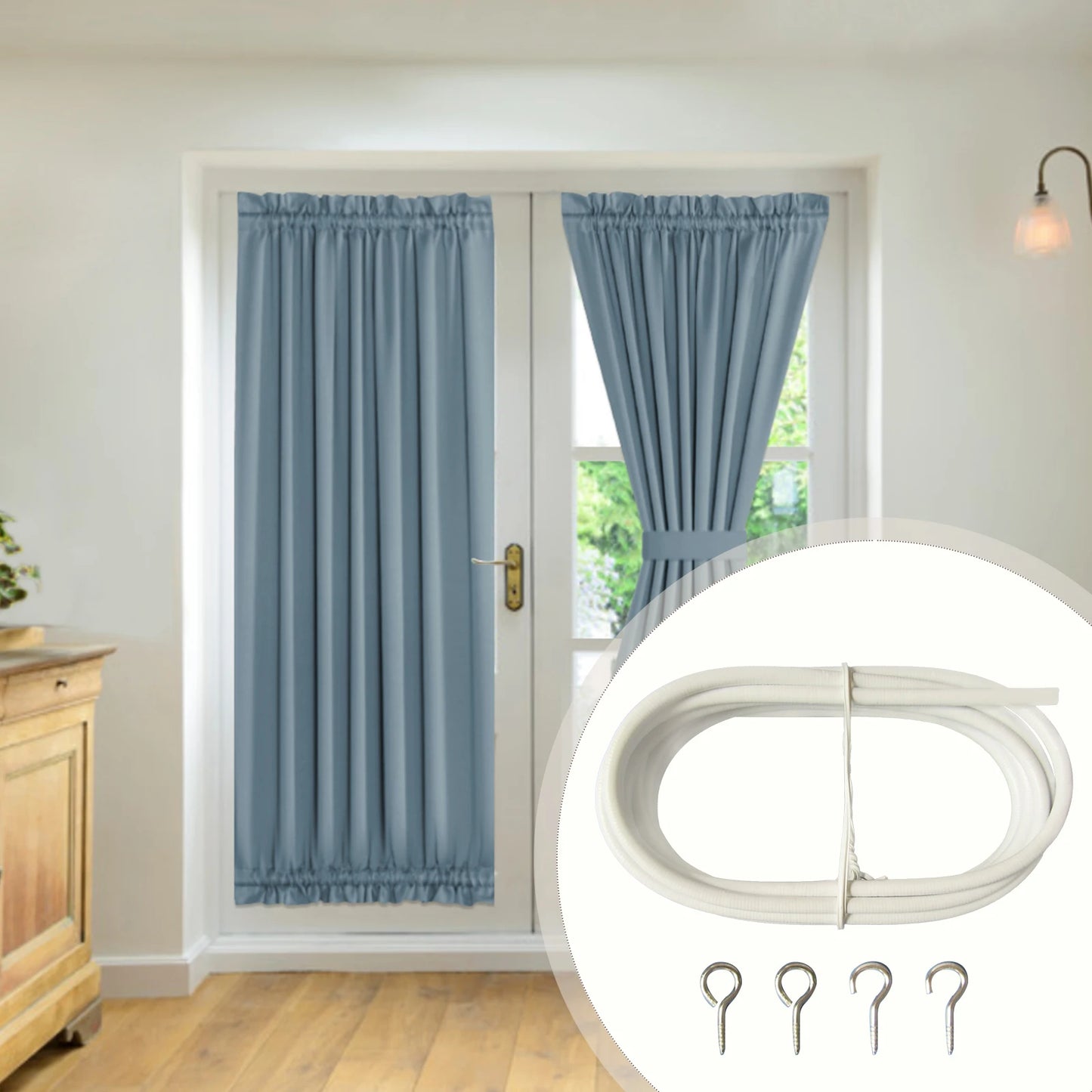 10FT Curtain Wire With 4 Hooks DIY Curtain Rod Picture Hanging Wire Wire Hanging Cord Picture Hanging Wire Peaceful Pleasures Health and Wellness