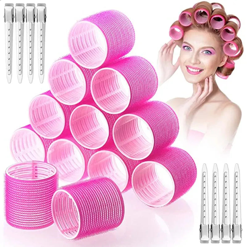Hair Rollers Self Grip Hook Hair Curlers Heatless Roller Salon Dressing Curlers Jumbo Size Sticky Hair Styling Tools Peaceful Pleasures Health and Wellness 12pcs with 12clips 1