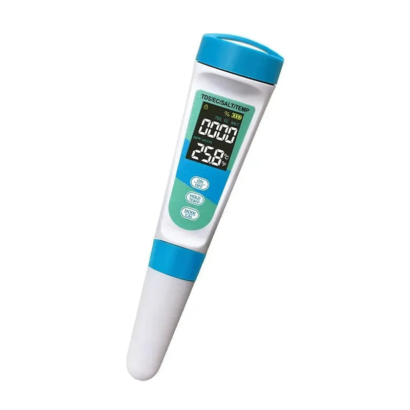 Pocket-Sized Water Tester - 4-in-1 for TDS EC Salinity Temp, Portable Water Quality Analyzer for Home, Pool, and Aquarium Peaceful Pleasures Health and Wellness Blue and White