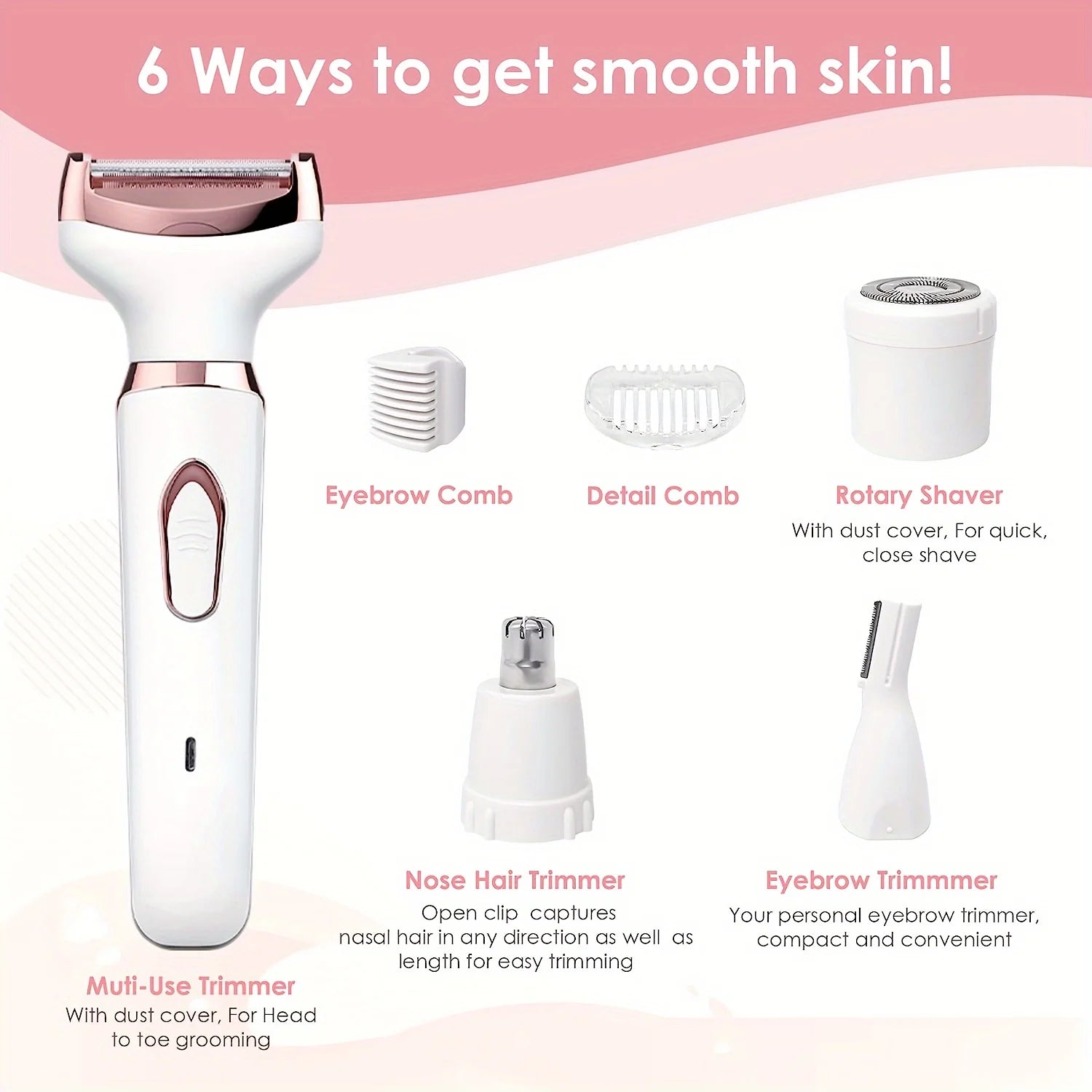 4 in 1 Electric Razor for Women Shaver Lady Shaver Body Hair Trimmer for Armpit Bikini Arm Leg Face Mustache Portable Painless Peaceful Pleasures Health and Wellness