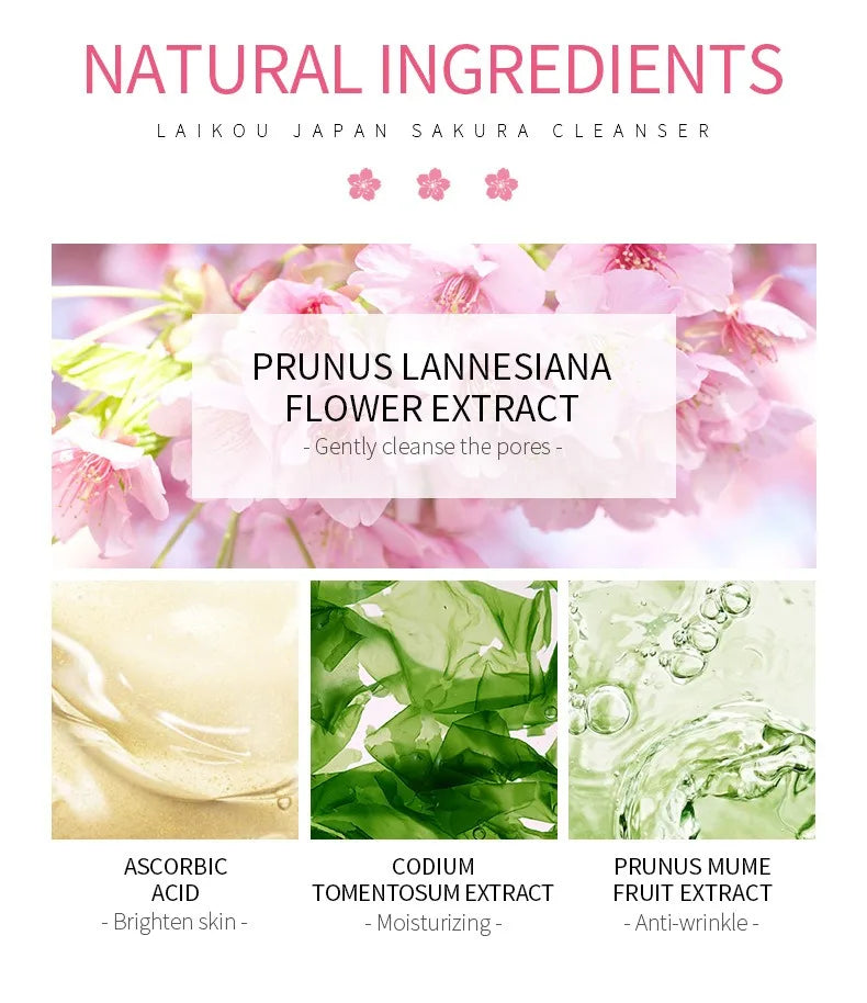 Sakura Cleanser Rich Foam Deep Clean Remove Grease Improve Oily Face Wash Cream Gentle Moisturizing Remove Blackhead Cleanser Peaceful Pleasures Health and Wellness