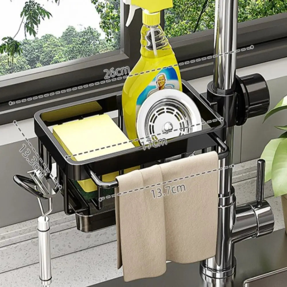 Space Aluminum Kitchen Sink Drain Rack Bathroom Organizer Soap Drainer Shelf Sponge Storage Basket Save Space Multipurppse Peaceful Pleasures Health and Wellness