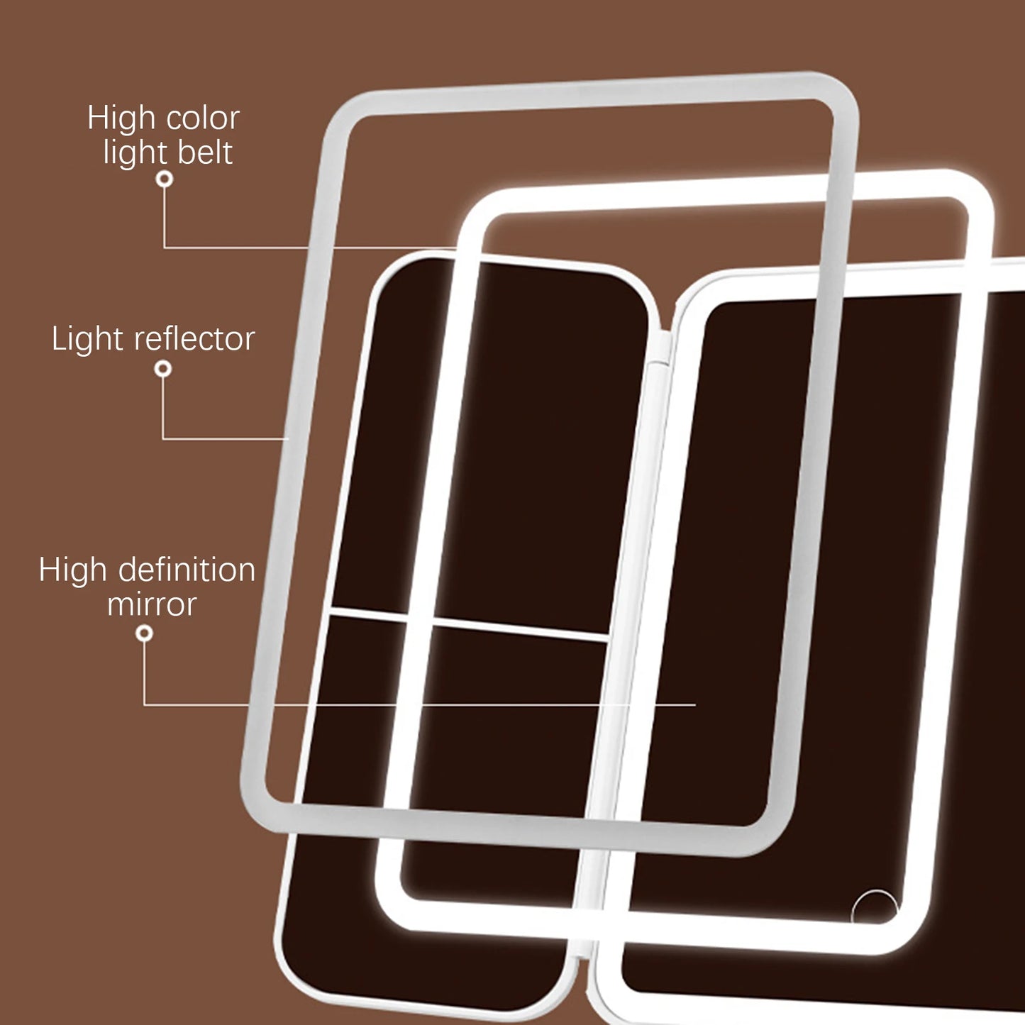 LED Tri-Fold Desktop Makeup Mirror | Touch Dimmer & 180° Stand