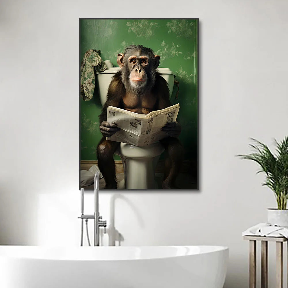 Funny Animals Toilet Canvas Painting Prints Gorilla Elephant Cat Dog Wall Poster Picture for Bathroom Room Home Decoration Peaceful Pleasures Health and Wellness
