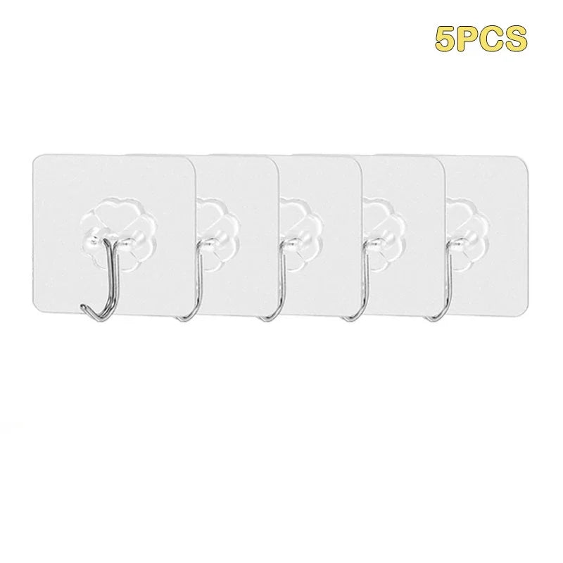 Self-Adhesive Heavy Duty Wall Hooks – Transparent No-Drill Adhesive Wall Hooks Peaceful Pleasures Health and Wellness 5pcs 1-5 Cells