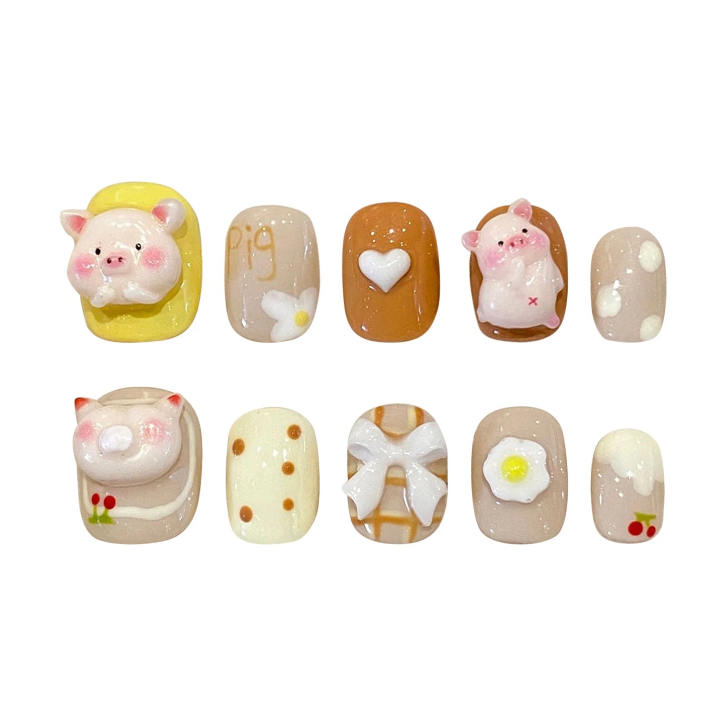 YADORNOS Cute Short Press On Nails – Cartoon Fake Nail Set 10pc