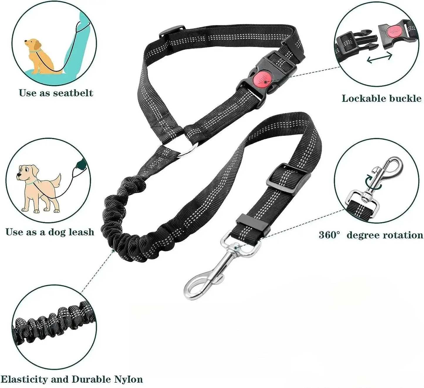 Pet Supplies High Quality Dog Leash Dog Walking Leash Automatic Retractable Ring Buckle Pet Car Seat Belt Adjustable Length Peaceful Pleasures Health and Wellness
