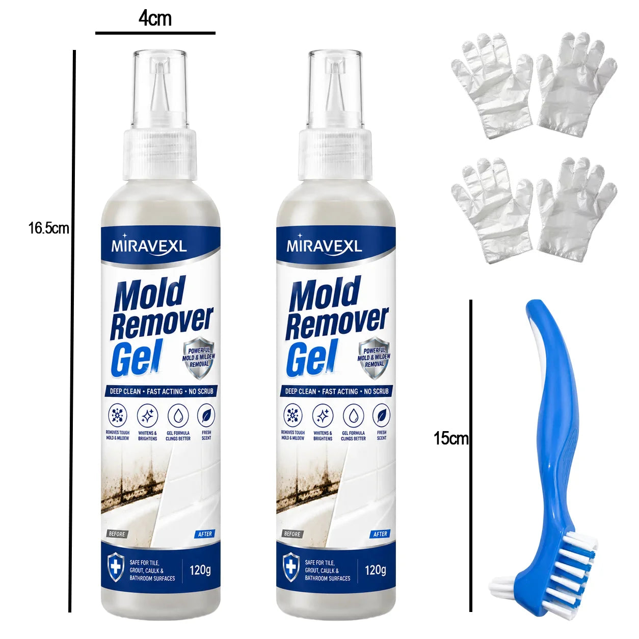 Mold Remover Gel Kit with Brush & Gloves | Grout & Tile Cleaner
