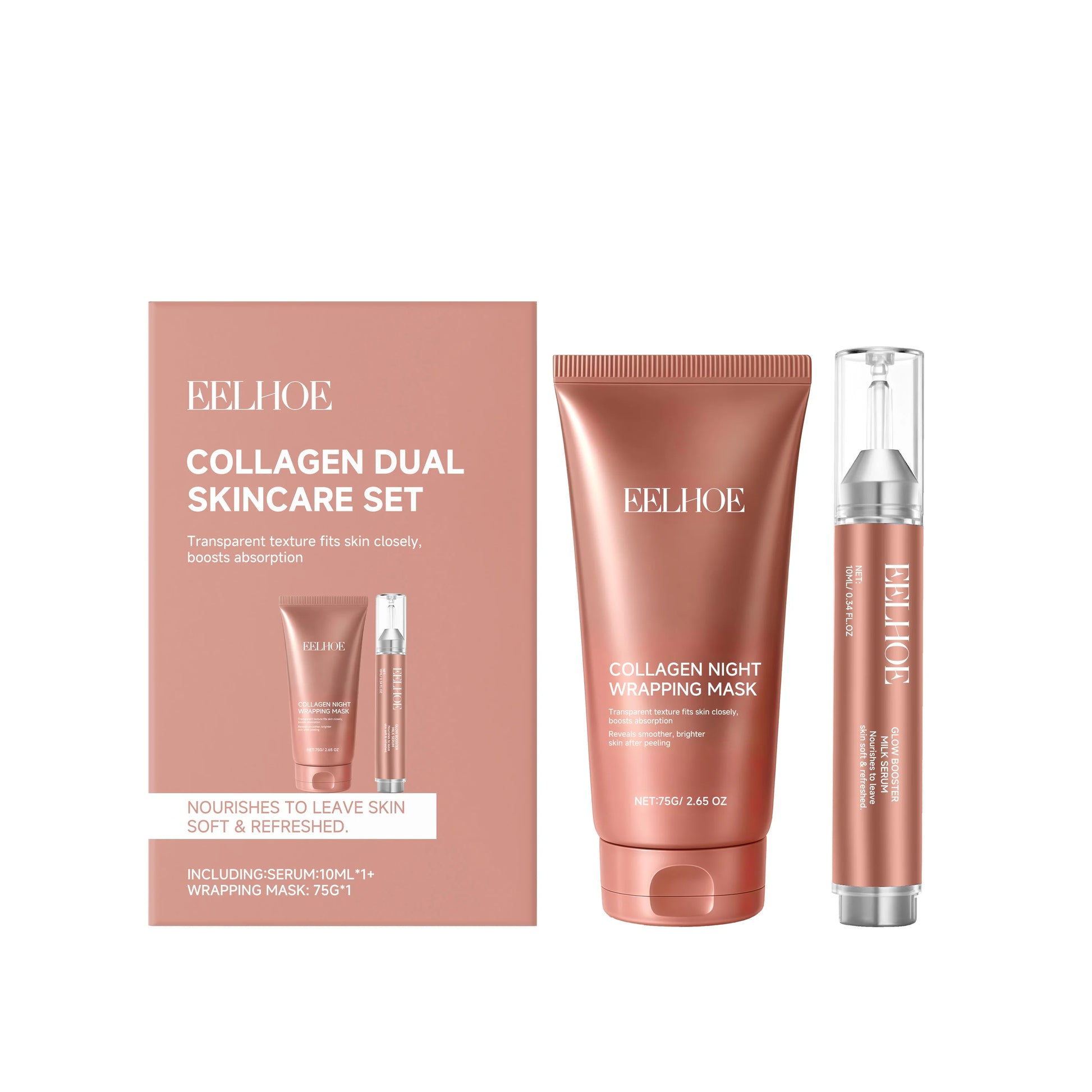 EELHOE Collagen Face Mask & Serum Set | Hydration & Firming Collagen Skincare Set Peaceful Pleasures Health and Wellness 1set Boxed