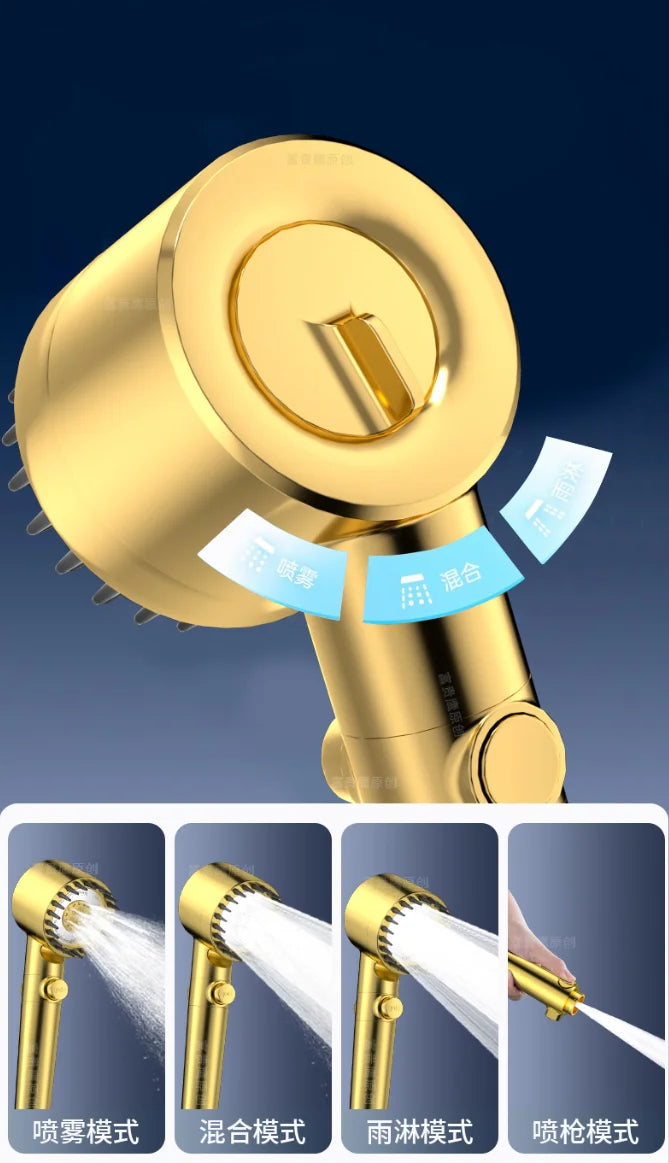 Gold 3-Mode Pressurized Shower Head – Water Saving & Anti-Clog