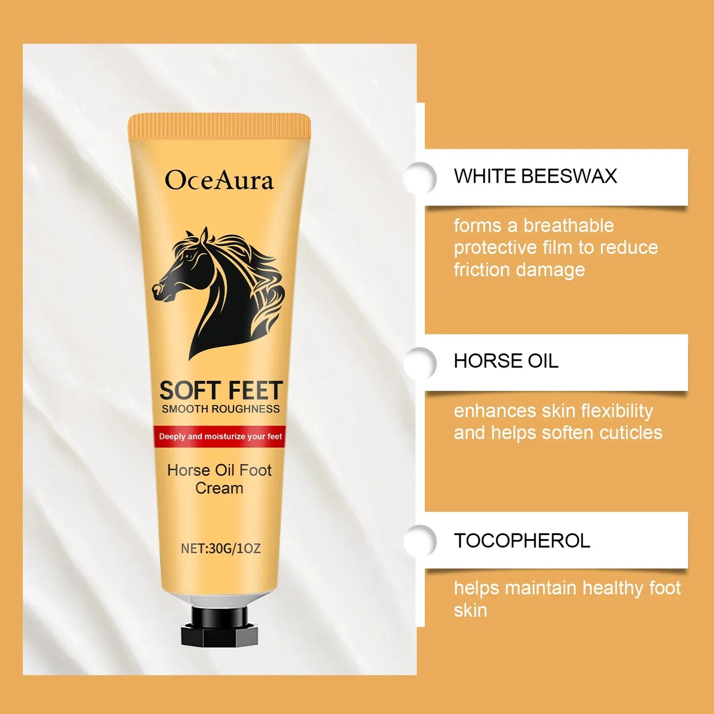 OceAura Horse Oil Foot Cream – Heel Repair & Callus Softener