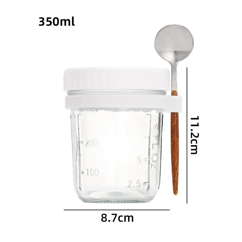 350ml Glass Overnight Oats Jar with Lid & Spoon | 1 or 2 Pack Glass Food Storage Jar Peaceful Pleasures Health and Wellness 1PCS White