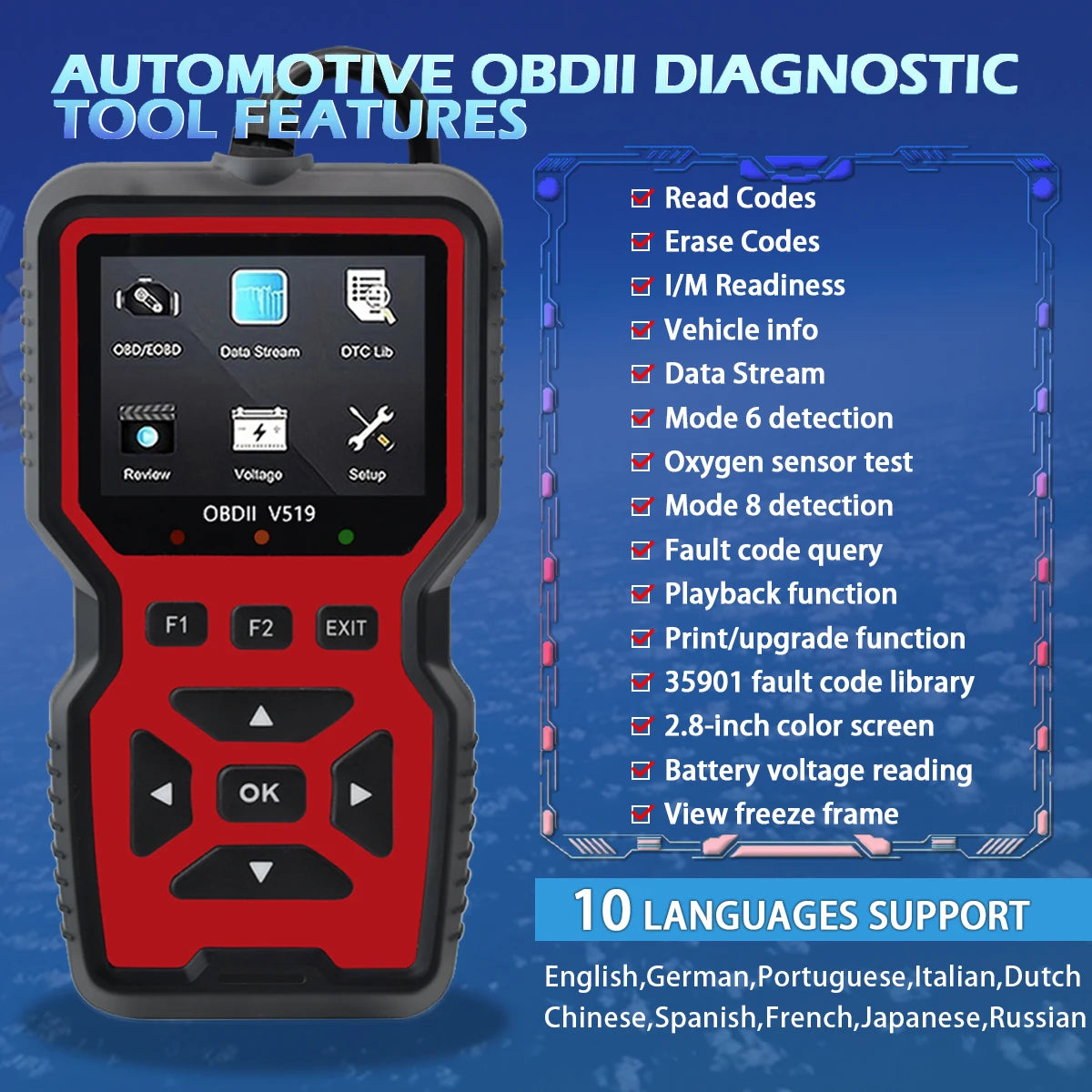 Car OBD2 Scanner Diagnostic Tool Code Reader, Car Voltage Tester Engine Fault Code Scanner, Charging Tester Diagnostic Tool 519 Peaceful Pleasures Health and Wellness