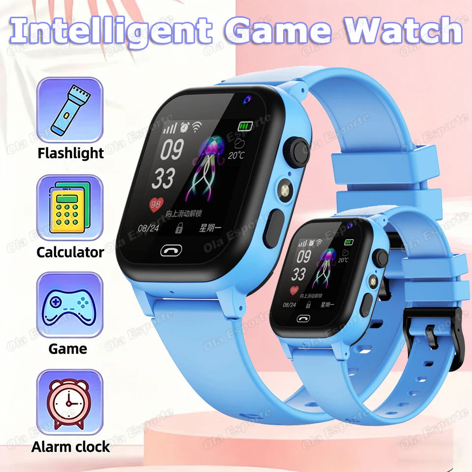 Children's Smartwatch Boy and girl HD Call LED Flashlight SOS LBS Location Waterproof GPS Alarm Clock Step Count Smart WatchHT30 Peaceful Pleasures Health and Wellness 2Bl