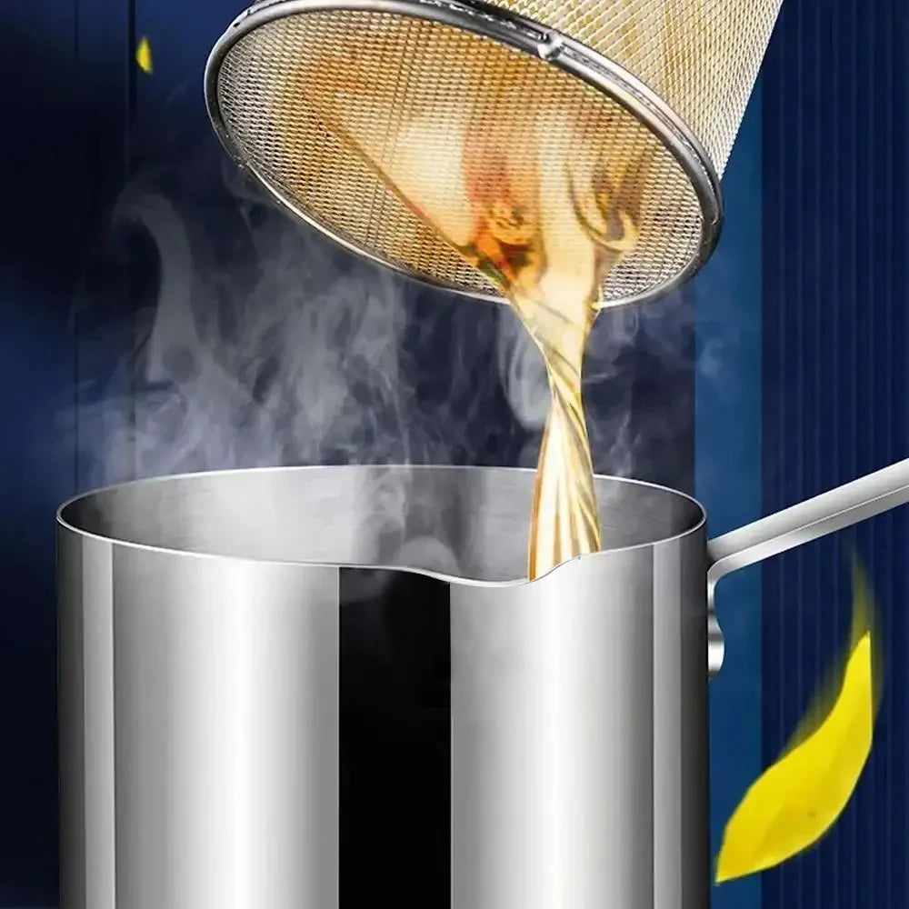 Stainless Steel Deep Fryer with Basket Multi Purpose for Home Commercial Frying Tempura Chicken Anti Slip Base Cool Handle Easy Peaceful Pleasures Health and Wellness