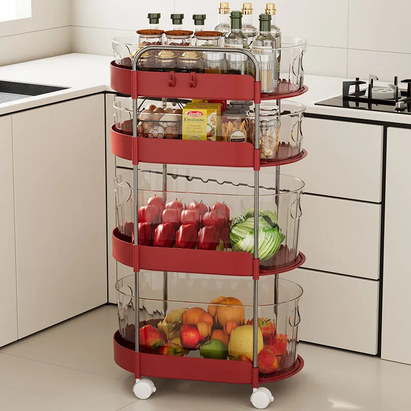 Mobile Cart Storage Rack Floor Standing Multi-Tiered Household Snack Kitchen Utility Organizer with Wheels Multi-Purpose Storage Peaceful Pleasures Health and Wellness