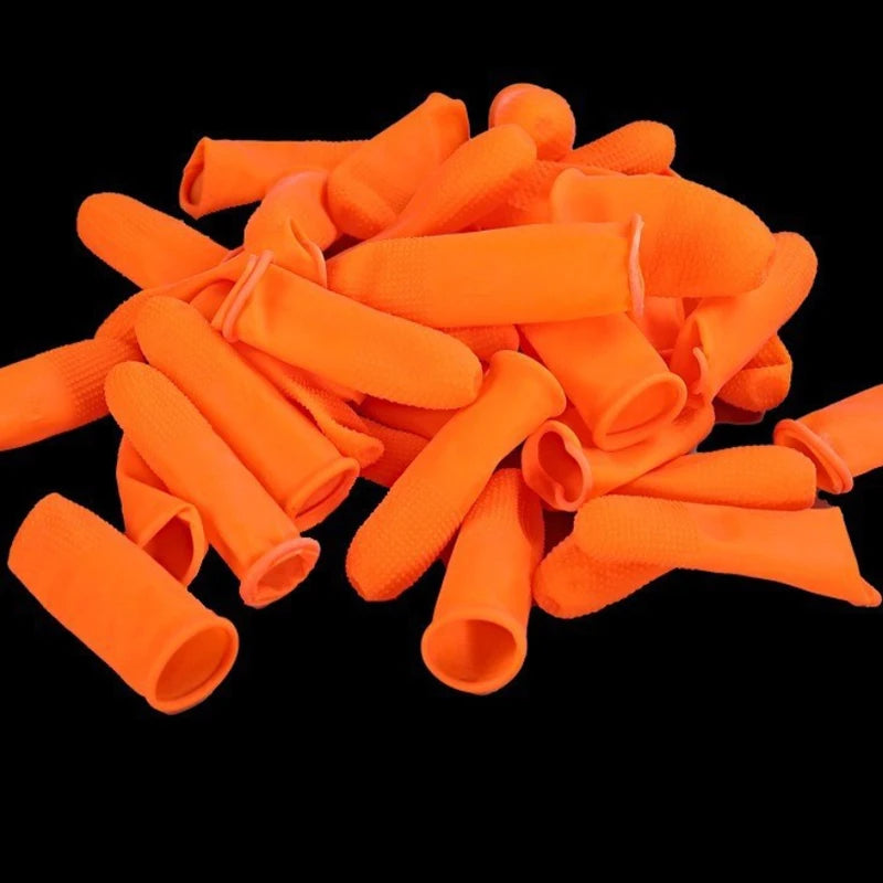 Orange Rubber Finger Covers with Dotted Patterns Anti-slip Durable and Thickened Latex Protection Peaceful Pleasures Health and Wellness 50Pcs-S