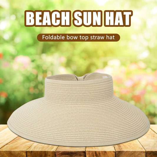 Women's Foldable Wide Brim Straw Sun Hat – UV Protection Wide Brim Sun Hat Peaceful Pleasures Health and Wellness