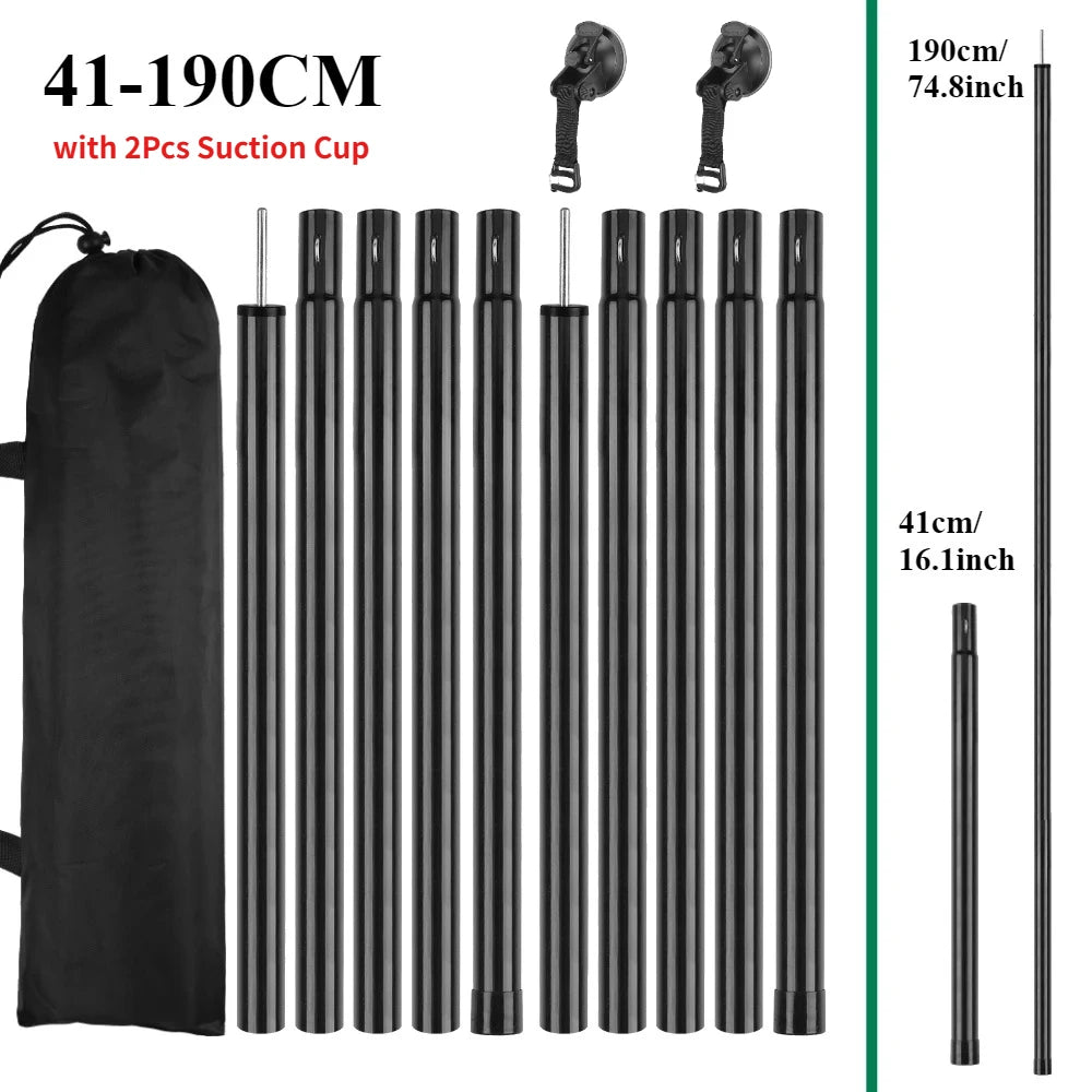 Car Tent Telescopic Pole with 2/4Pc Suction Cup Adjustable Aluminium Alloy Tent Rods for Trailor Hiking Camping Awning Shelters Peaceful Pleasures Health and Wellness 190CM Pole w 2Pc kit