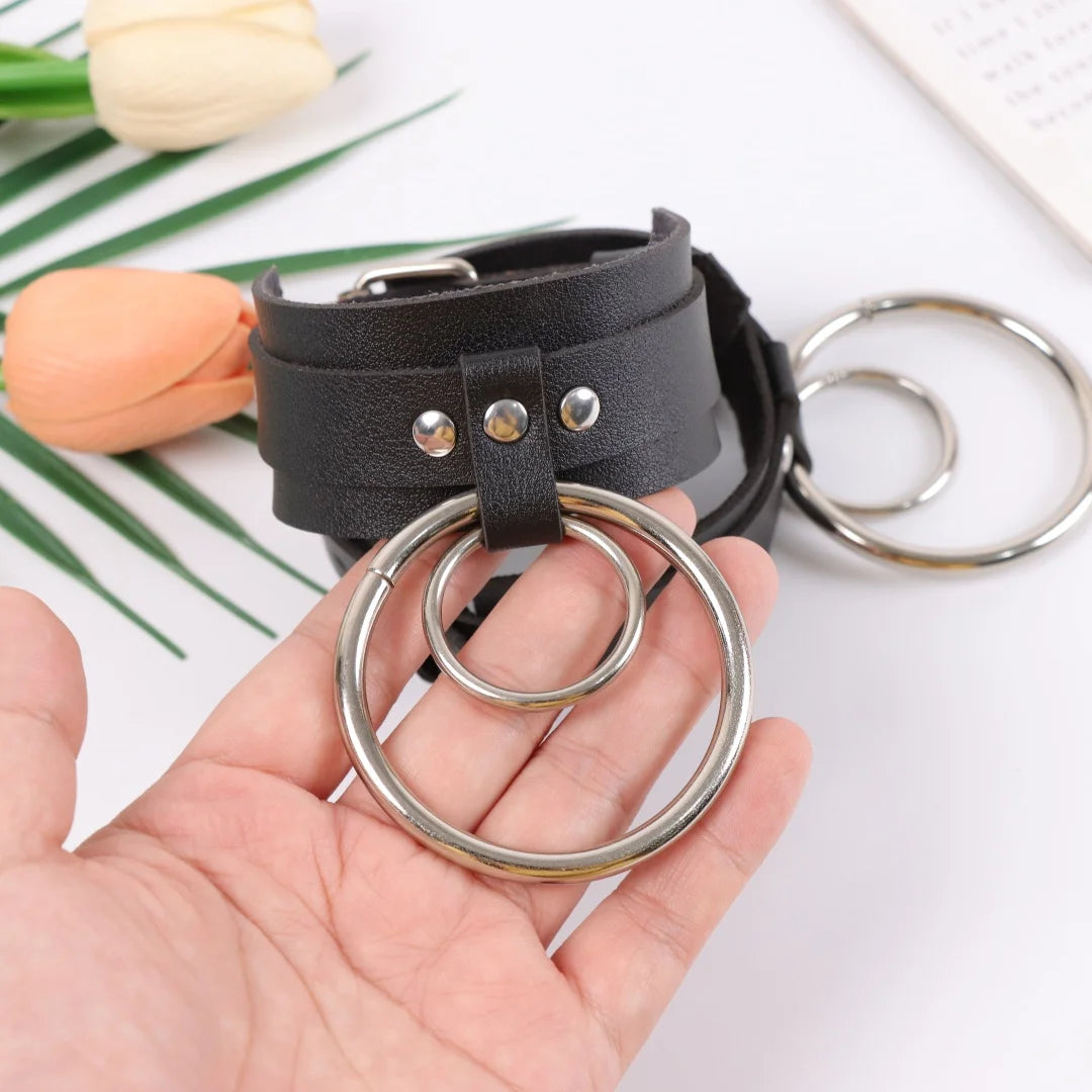 Ankle Belt Black O-ring Punk Leather Feather Anklet Men's Women Alloy