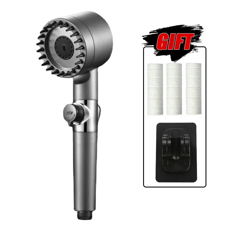 3-Mode High-Pressure Shower Head with Massage Brush & Filter
