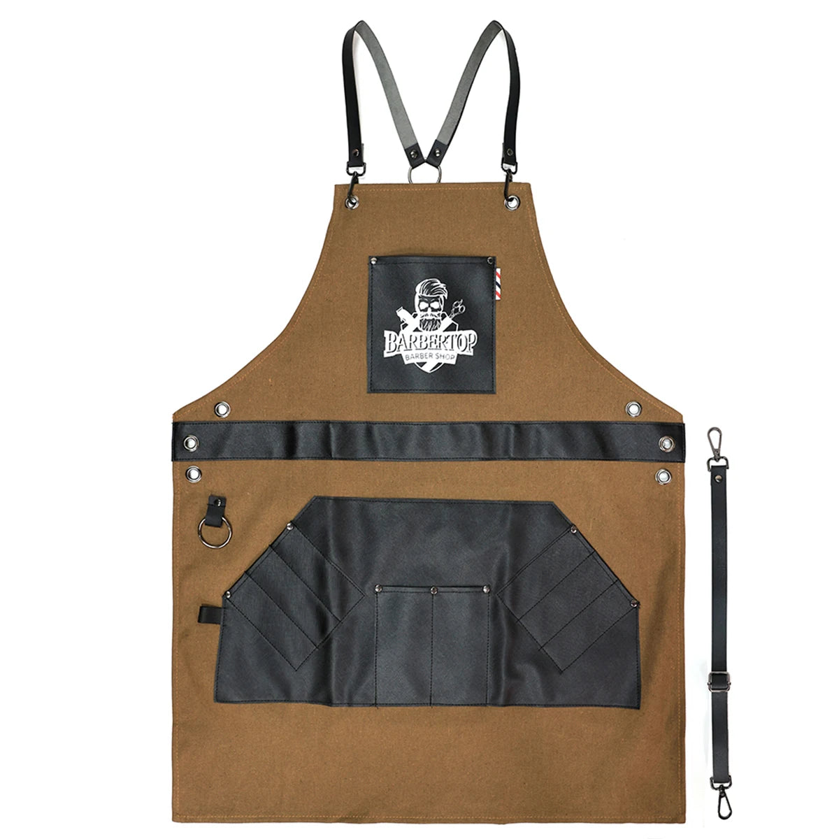 PU Leather Hairdressing Shawl Apron, Waterproof Stain Resistant Multi-Pocket Barber Work Cape For Hair Salon Chef Catering Use Peaceful Pleasures Health and Wellness Brown