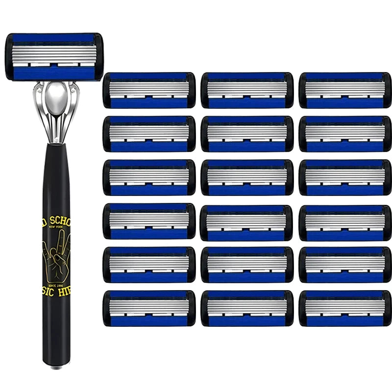 Manual Safety Razor – 1 Handle + 18 Blades | 6-Layer Steel