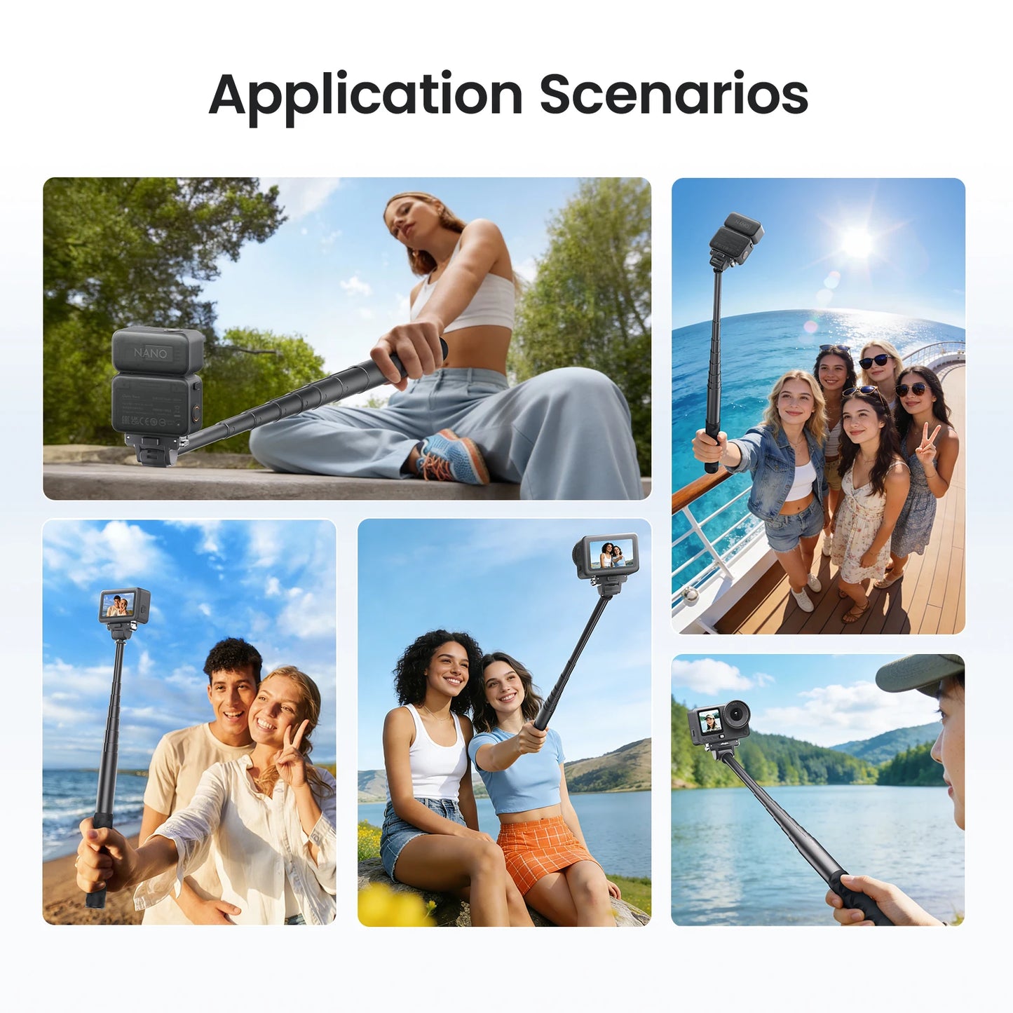 For DJI OSMO Action 6/NANO/OSMO 360/Action 5Pro/4/3 Adjustable Dual-Direction Quick-Release Selfie Stick Sports Camera Parts Peaceful Pleasures Health and Wellness
