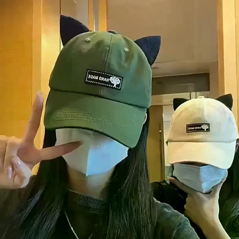 Embroidered Cat Ear Baseball Cap – UV Protection Sunhat