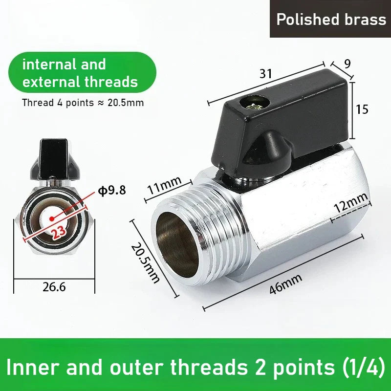 Mini Polished Copper Ball Valve PT1/8–1/2 | Water & Gas Pipe
