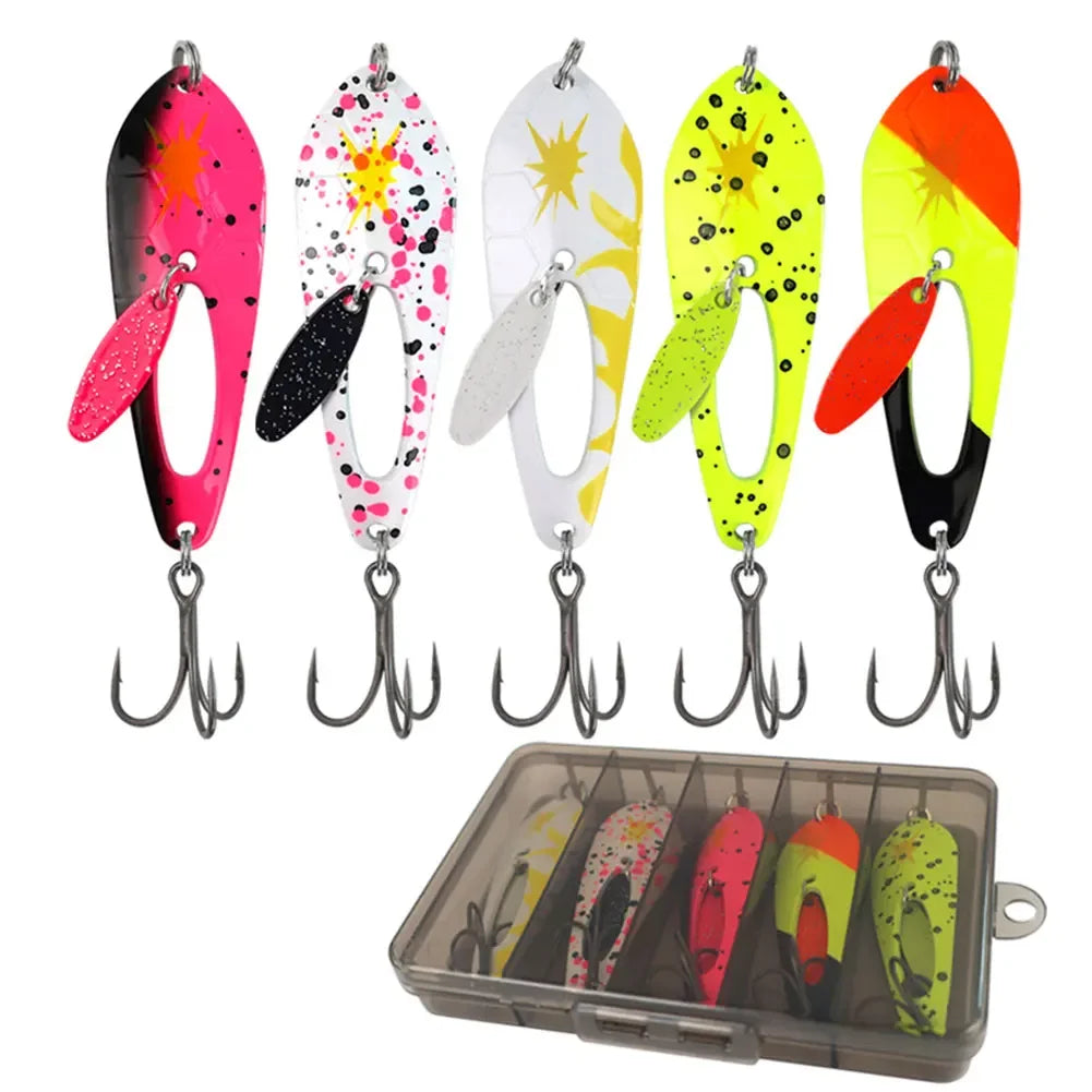 5-Pack Metal Spoon Fishing Lures with Treble Hooks Fishing Lures Peaceful Pleasures Health and Wellness
